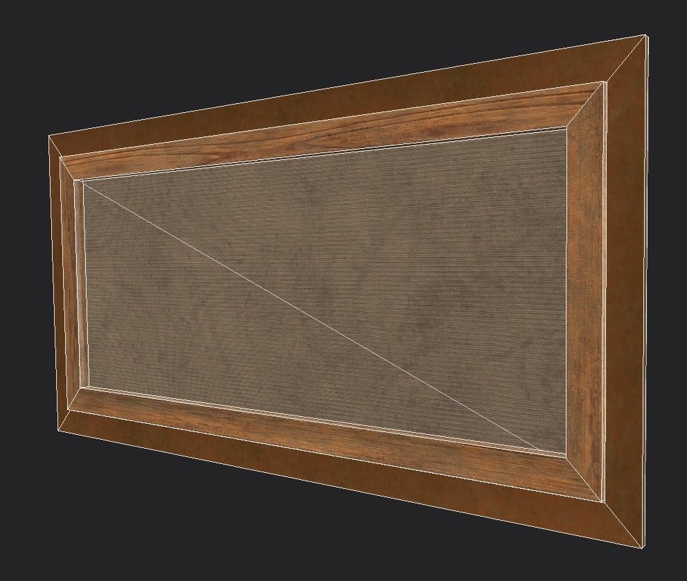 Gold Frame with Stretcher and Oil Painting Low-poly 3D model_7