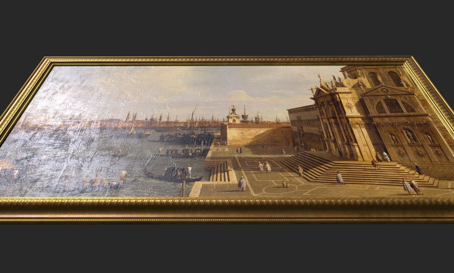 Gold Frame with Stretcher and Oil Painting Low-poly 3D model_5