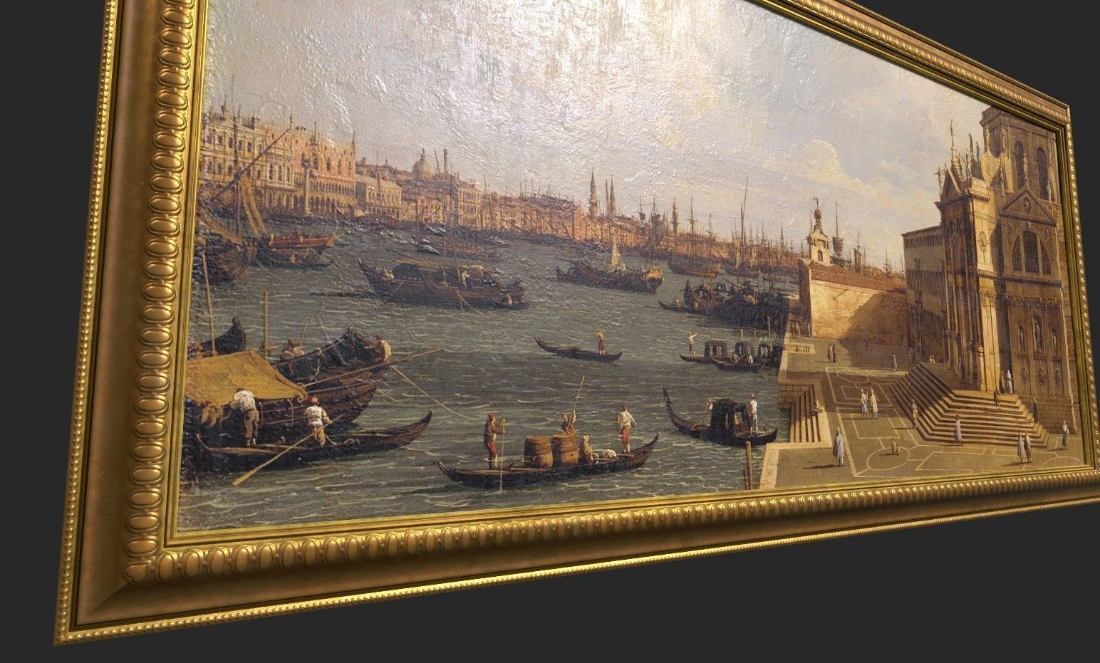 Gold Frame with Stretcher and Oil Painting Low-poly 3D model_3