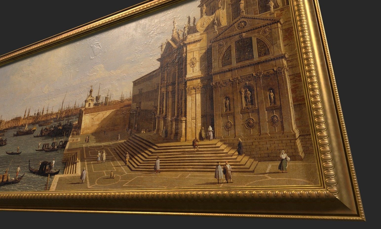 Gold Frame with Stretcher and Oil Painting Low-poly 3D model_4