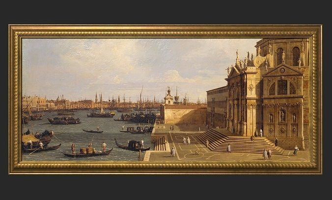 Gold Frame with Stretcher and Oil Painting Low-poly 3D model