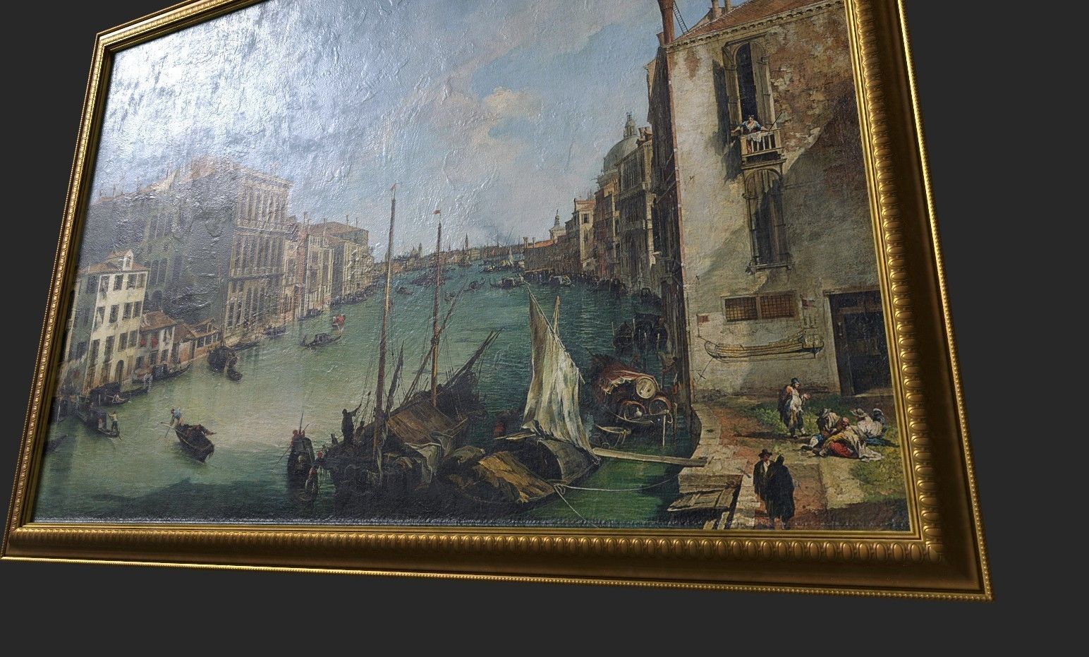 Gold Frame with Stretcher and Oil Painting Low-poly 3D model_4