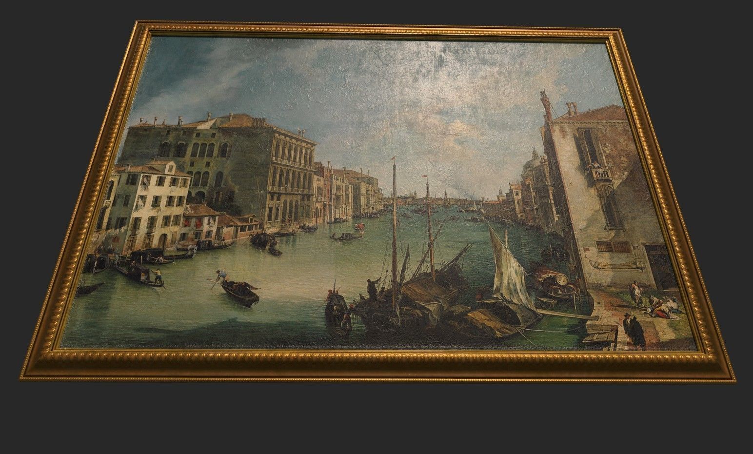 Gold Frame with Stretcher and Oil Painting Low-poly 3D model_5