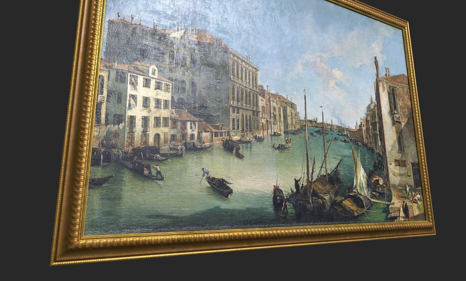 Gold Frame with Stretcher and Oil Painting Low-poly 3D model_3