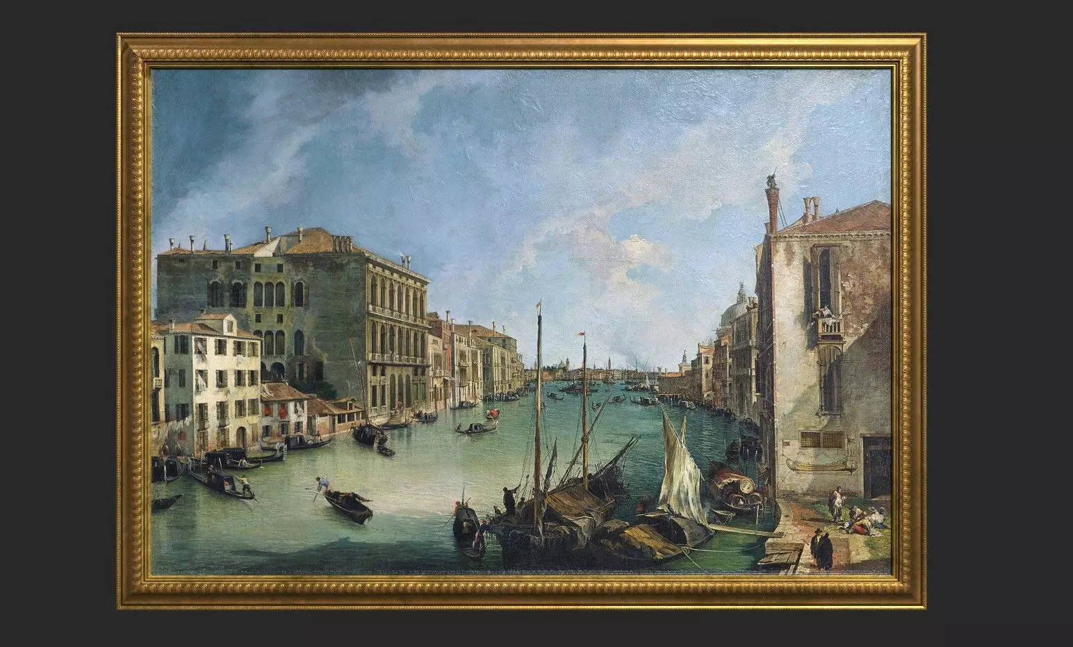 Gold Frame with Stretcher and Oil Painting Low-poly 3D model_0