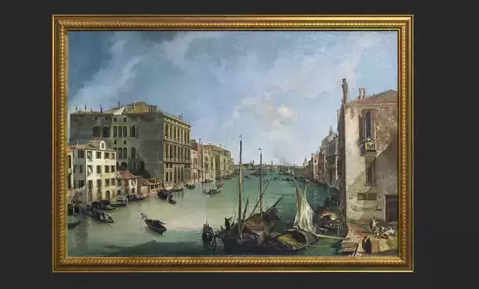 Gold Frame with Stretcher and Oil Painting Low-poly 3D model