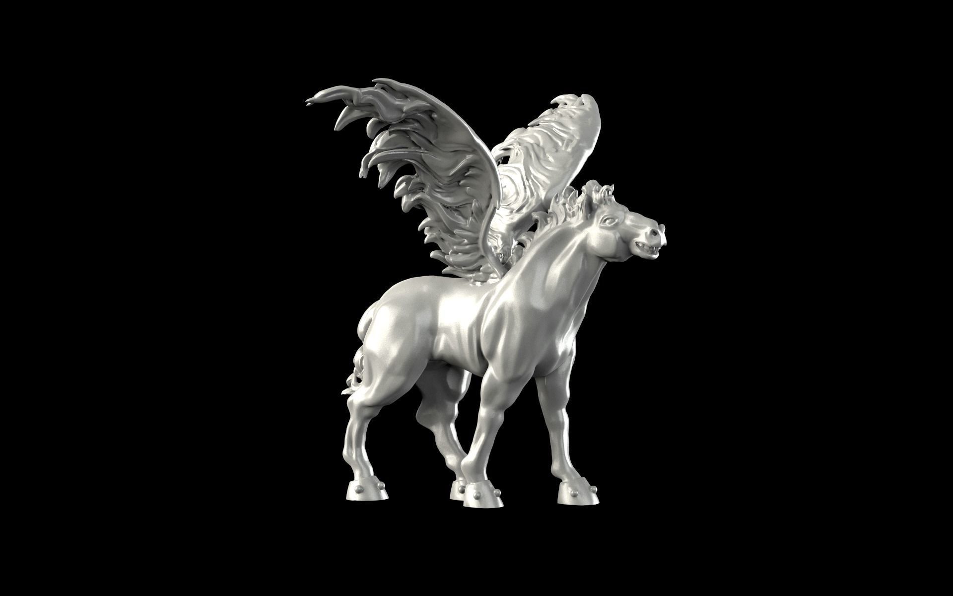 Nightmare silver horse with wings 3D print model_1