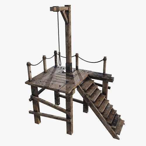 Gallows 1 wooden platform with stairs leading up to it Low-poly 3D model