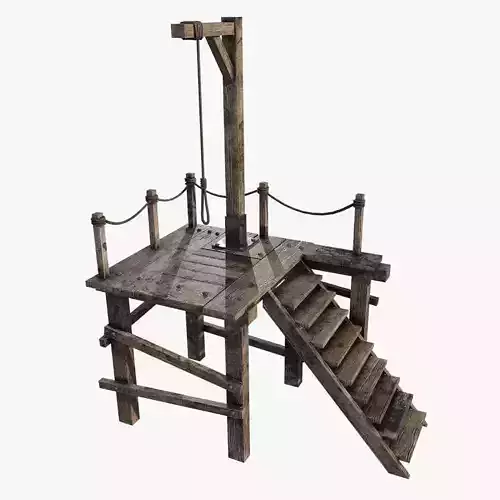 Gallows 1 wooden platform with stairs leading up to it Low-poly 3D model