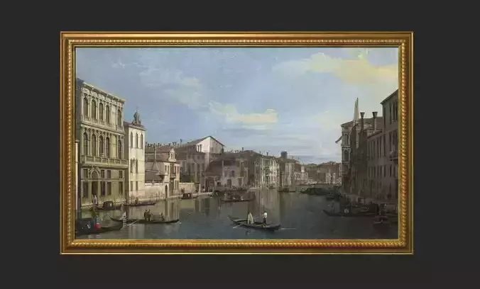 Gold Frame with Stretcher and Oil Painting Low-poly 3D model