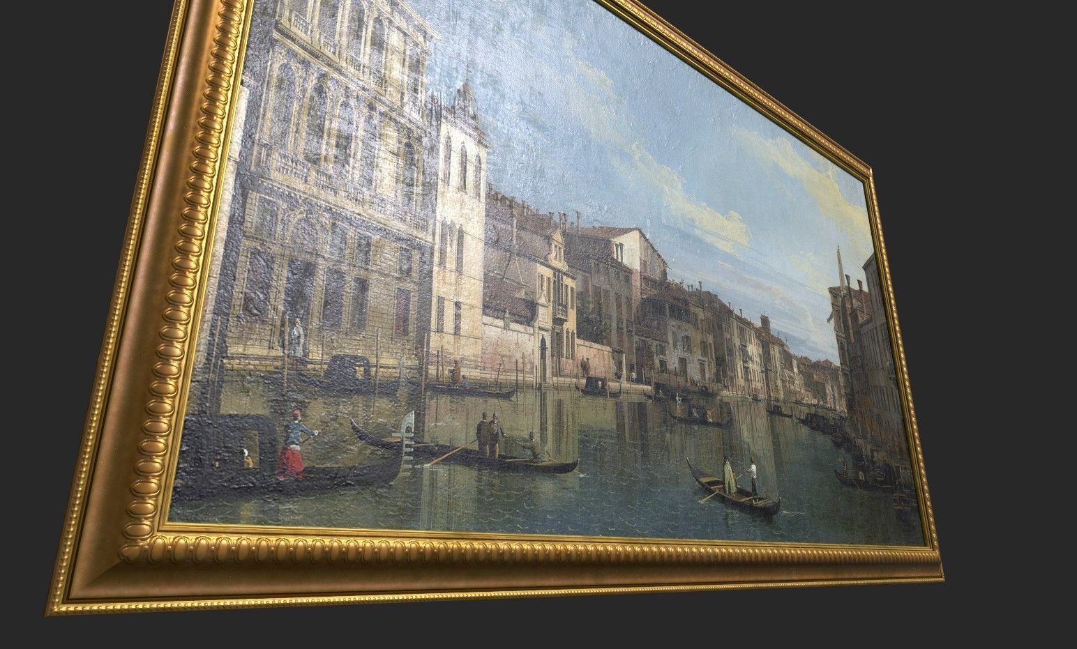 Gold Frame with Stretcher and Oil Painting Low-poly 3D model_3