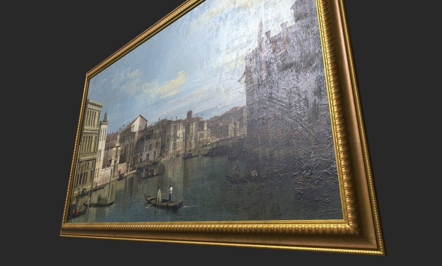 Gold Frame with Stretcher and Oil Painting Low-poly 3D model_4