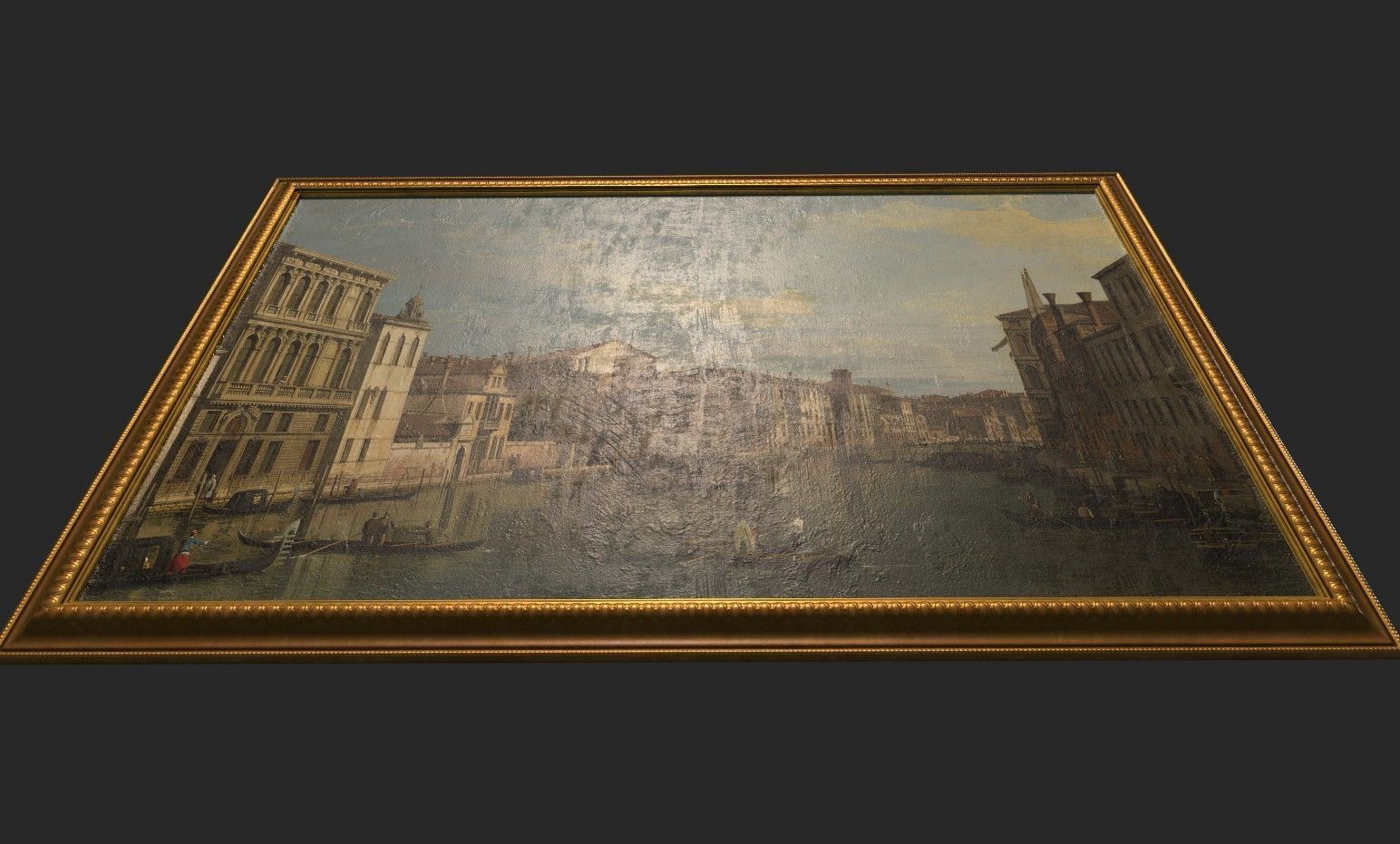 Gold Frame with Stretcher and Oil Painting Low-poly 3D model_5