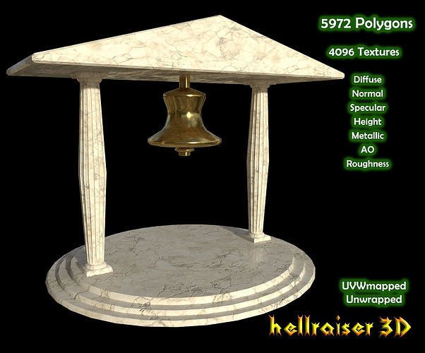  Temple Bell - PBR - Textured Low-poly 3D model