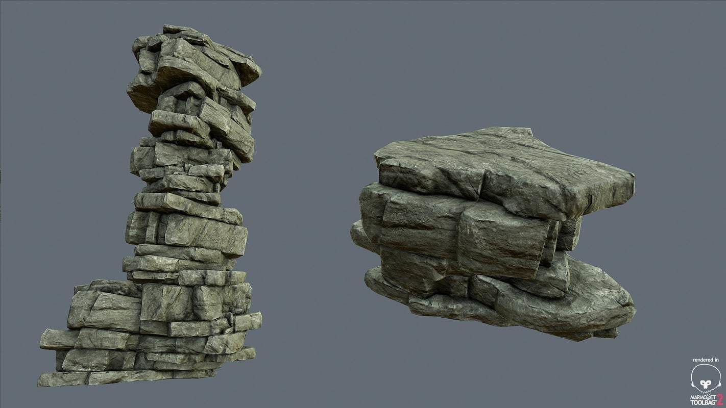 Game Ready PBR Stone Cliff Low-poly 3D model_4