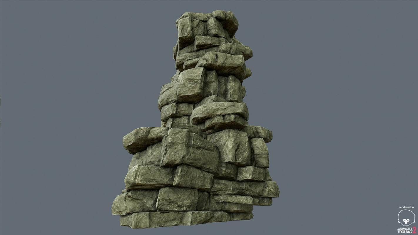 Game Ready PBR Stone Cliff Low-poly 3D model_6