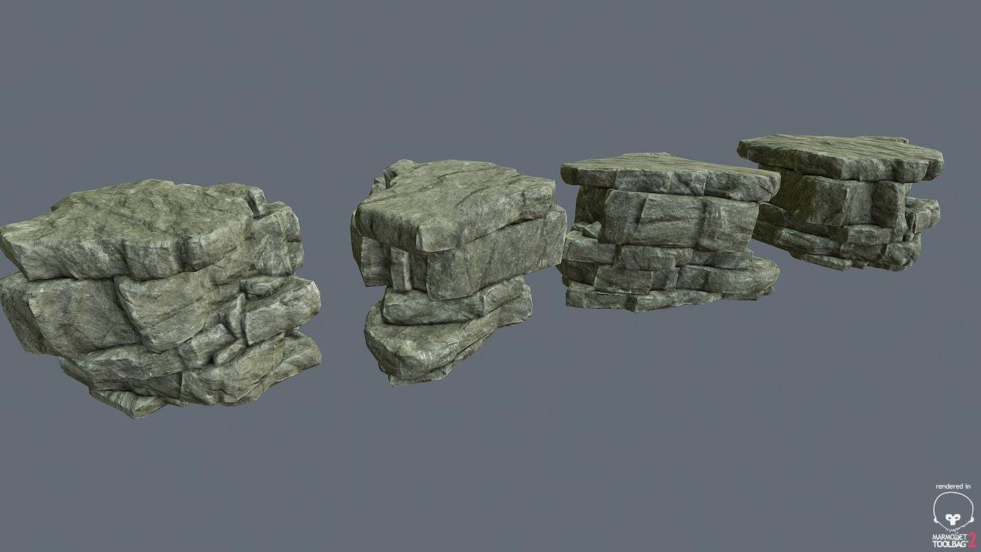 Game Ready PBR Stone Cliff Low-poly 3D model_3