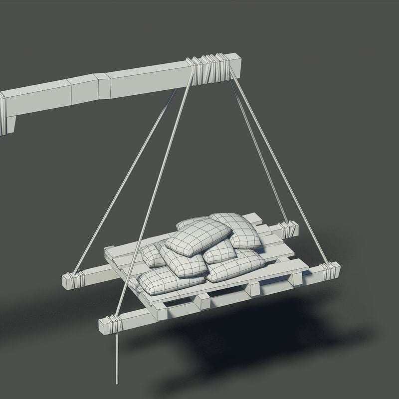 Old Wooden Crane Low-poly 3D model_10