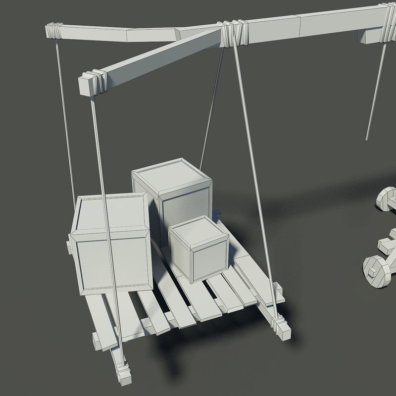 Old Wooden Crane Low-poly 3D model_8