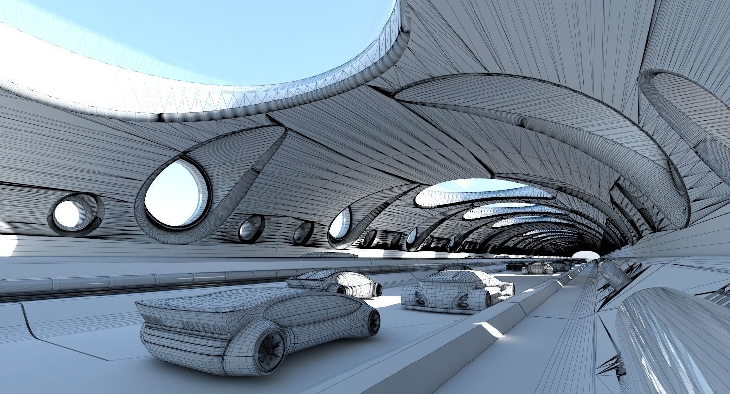 Futuristic Tunnel With Cars 325 3D model_8