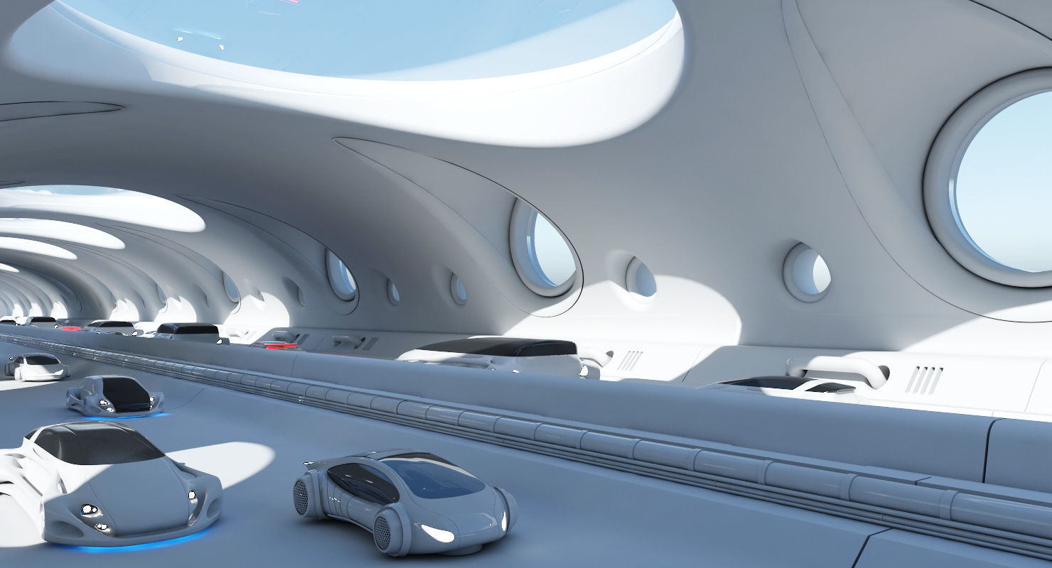 Futuristic Tunnel With Cars 325 3D model_1