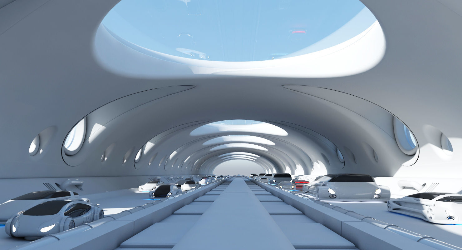 Futuristic Tunnel With Cars 325 3D model_6