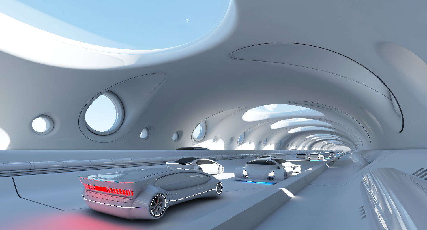 Futuristic Tunnel With Cars 325 3D model_4
