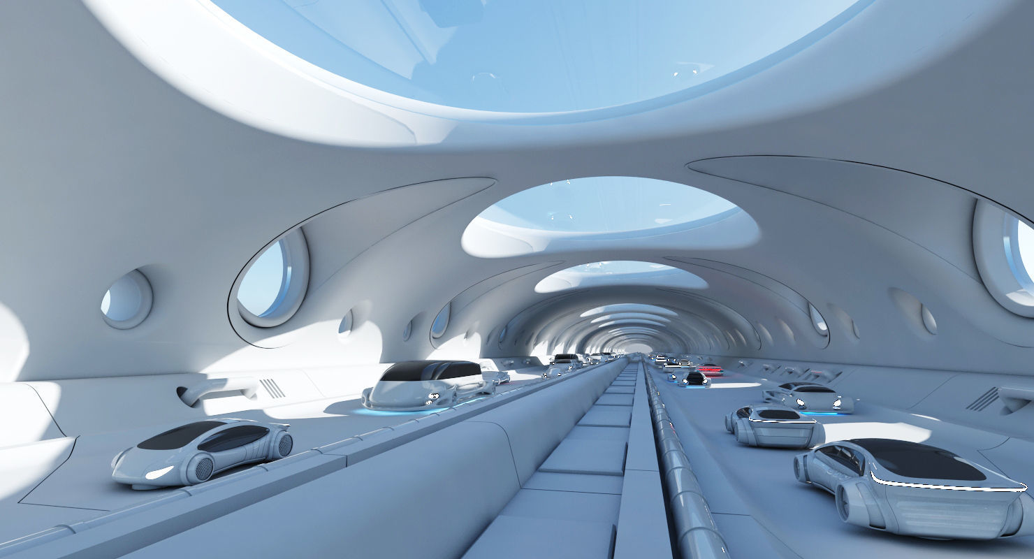 Futuristic Tunnel With Cars 325 3D model_2
