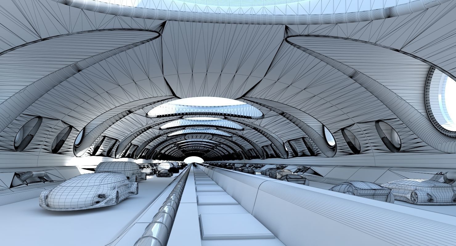 Futuristic Tunnel With Cars 325 3D model_7