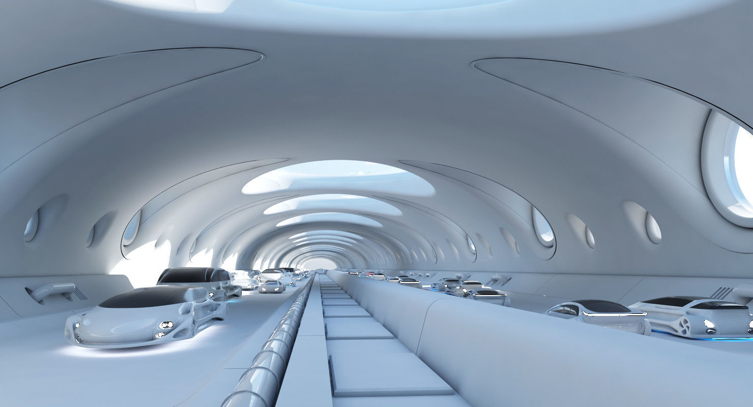 Futuristic Tunnel With Cars 325 3D model_3