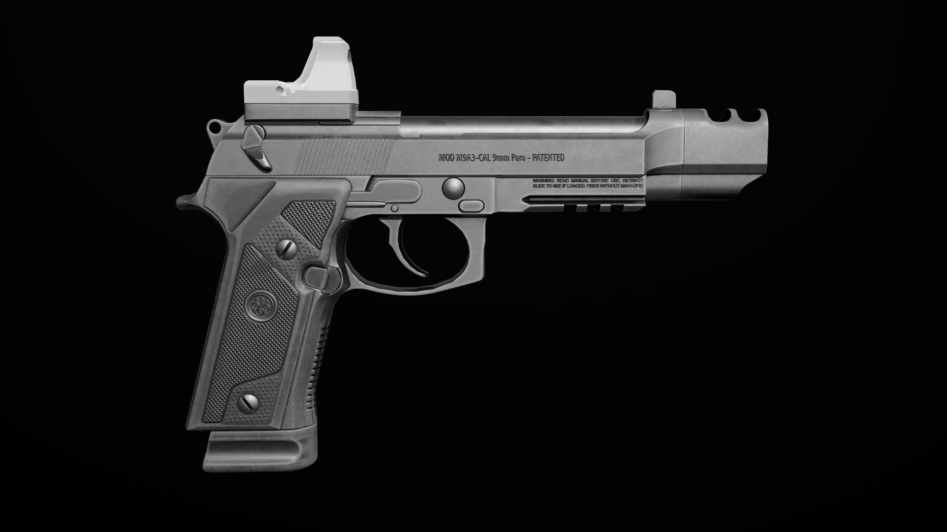 Beretta M9A3 9MM Handgun Low-poly 3D model_5