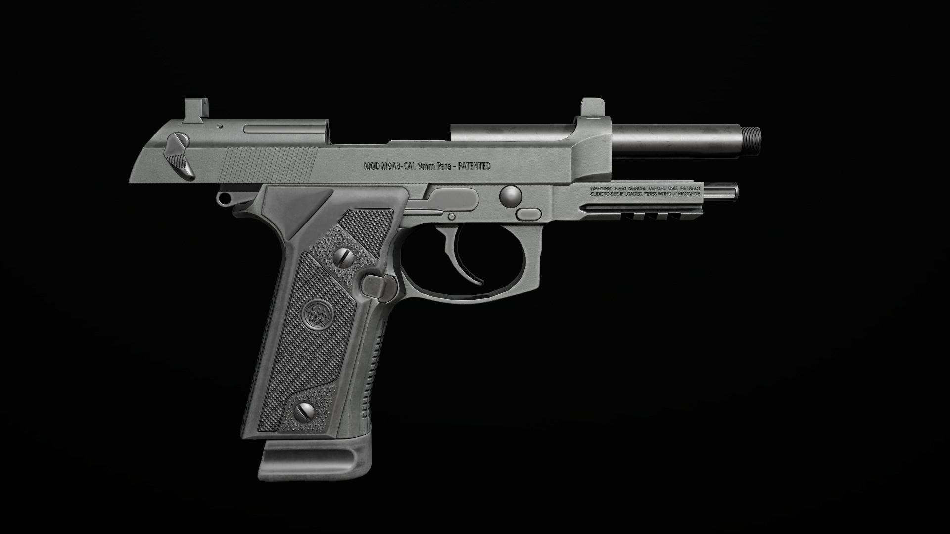Beretta M9A3 9MM Handgun Low-poly 3D model_7