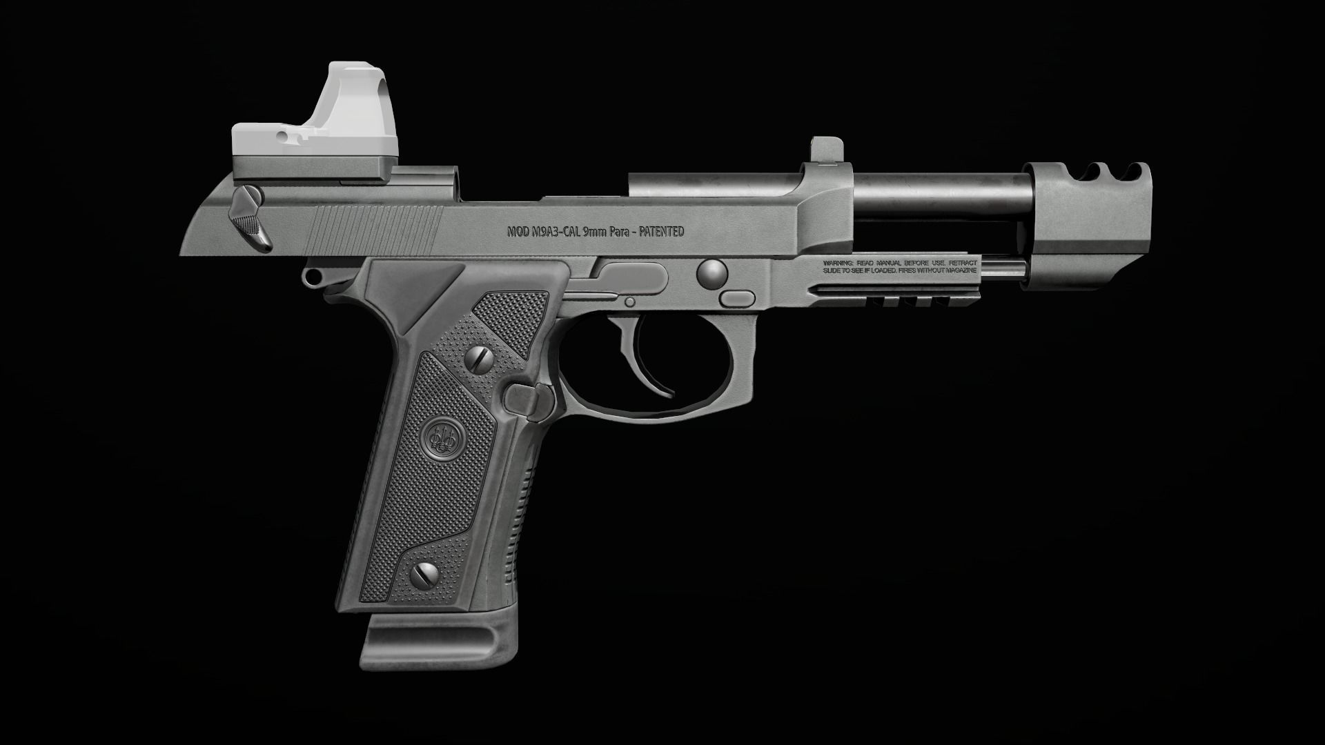Beretta M9A3 9MM Handgun Low-poly 3D model_8