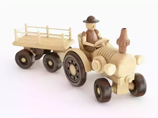Wooden toy tractor 04