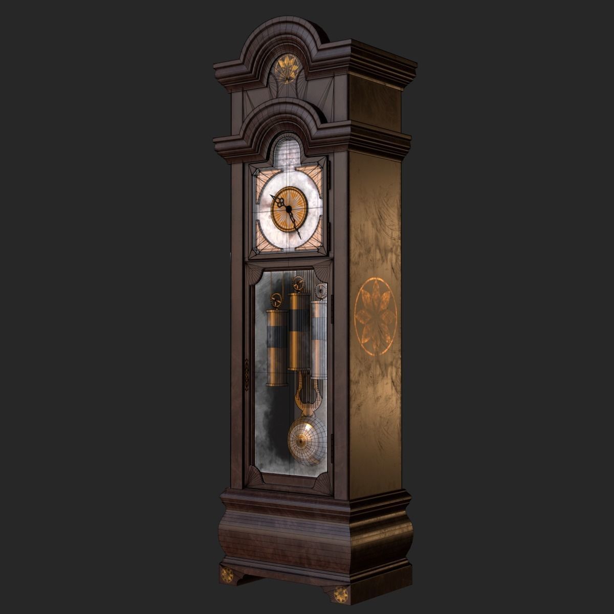Old Antique Grandfather Clock PBR Low-poly 3D model_13