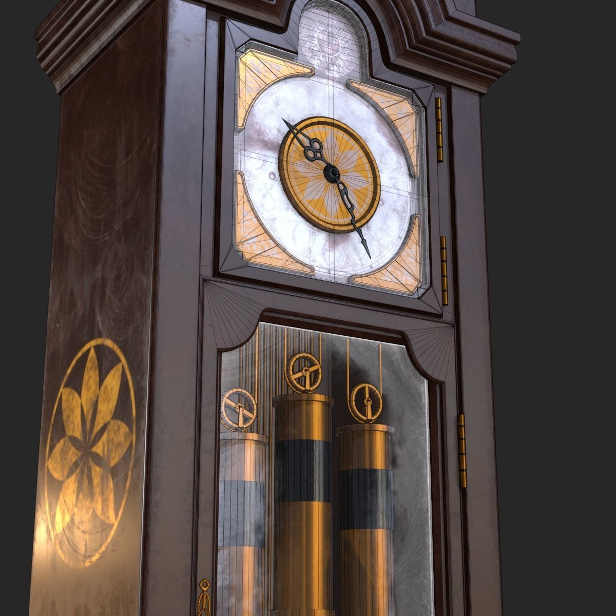 Old Antique Grandfather Clock PBR Low-poly 3D model_16