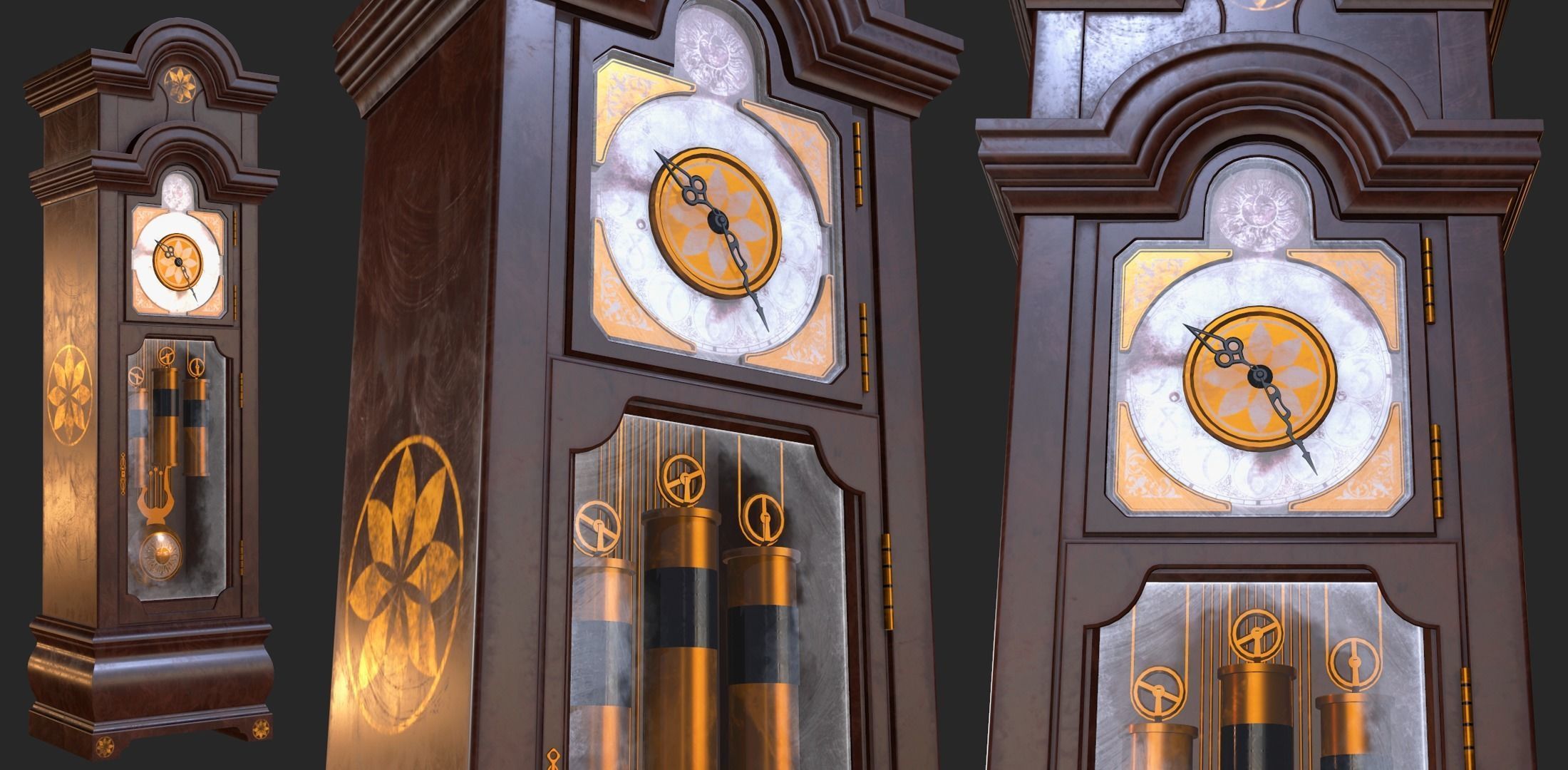 Old Antique Grandfather Clock PBR Low-poly 3D model_1