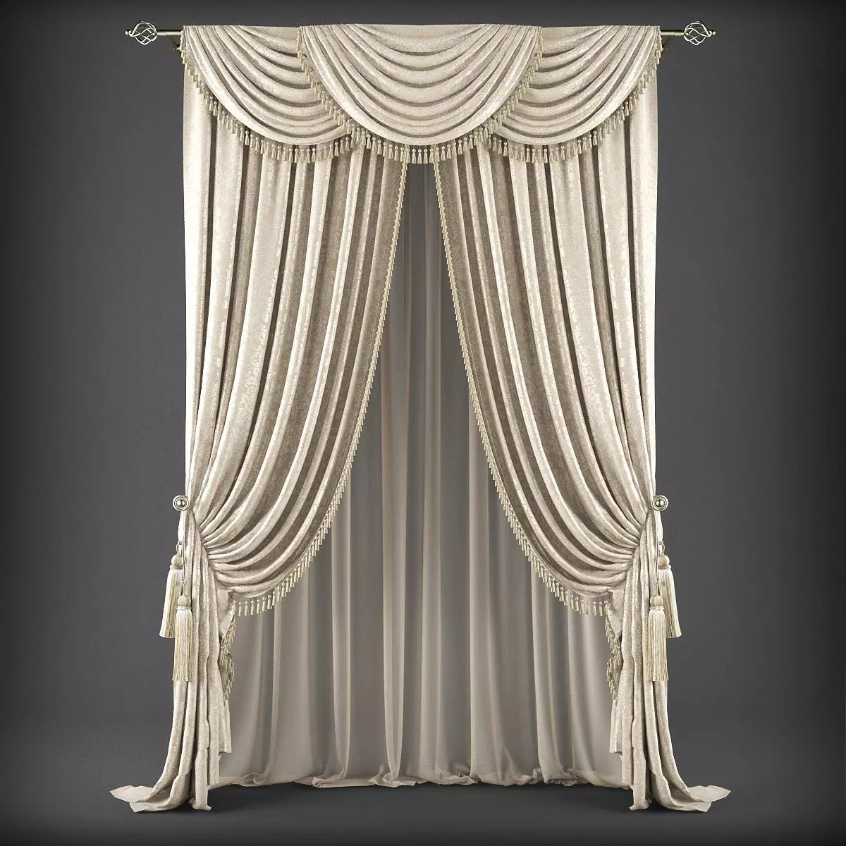 Curtain 3D with drapes Low-poly 3D model_0