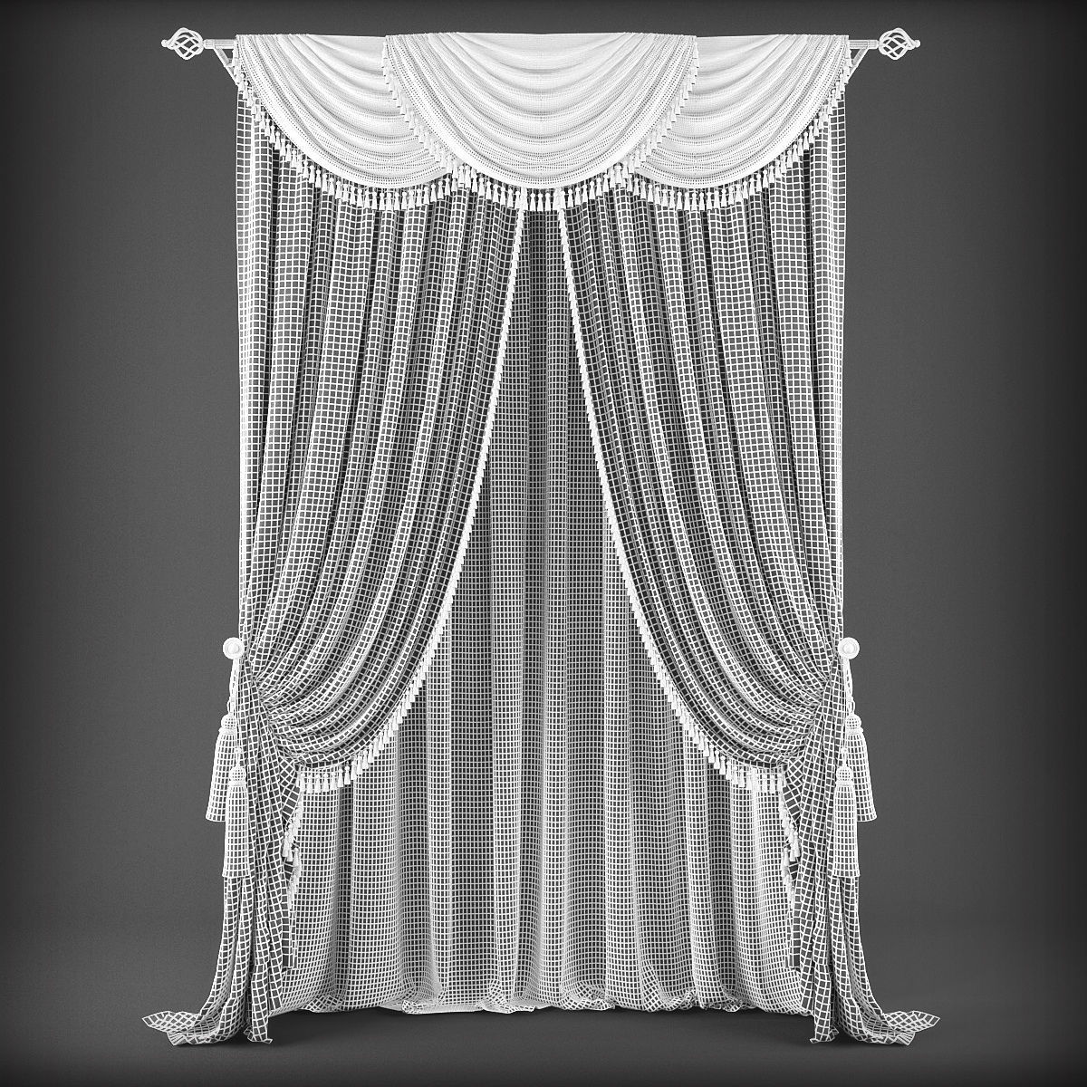 Curtain 3D with drapes Low-poly 3D model_1