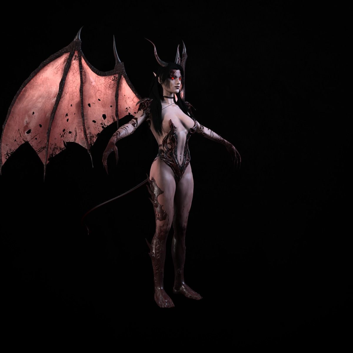 Succubus female demon with wings Low-poly 3D model_16