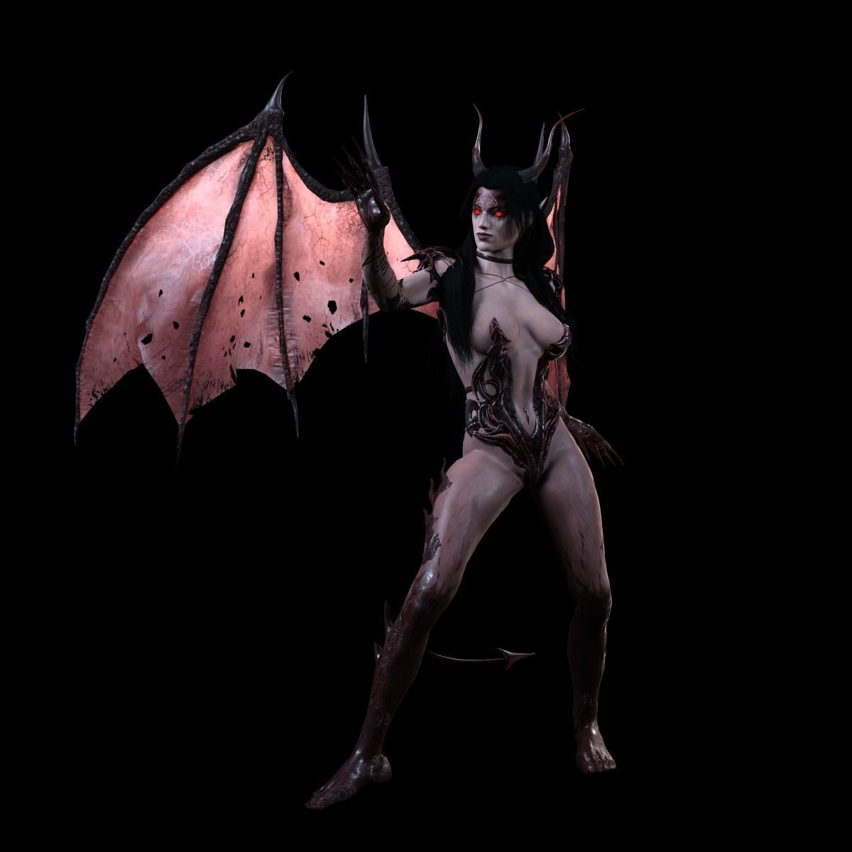Succubus female demon with wings Low-poly 3D model_3