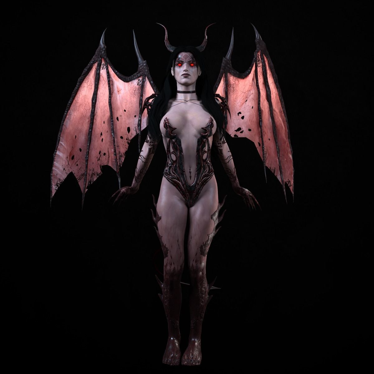 Succubus female demon with wings Low-poly 3D model_17