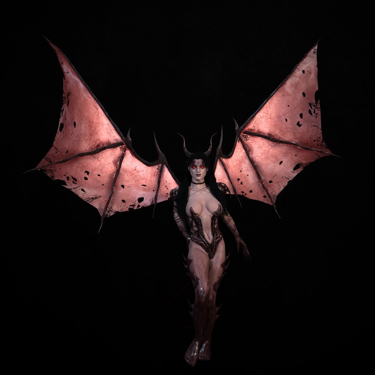 Succubus female demon with wings Low-poly 3D model_11