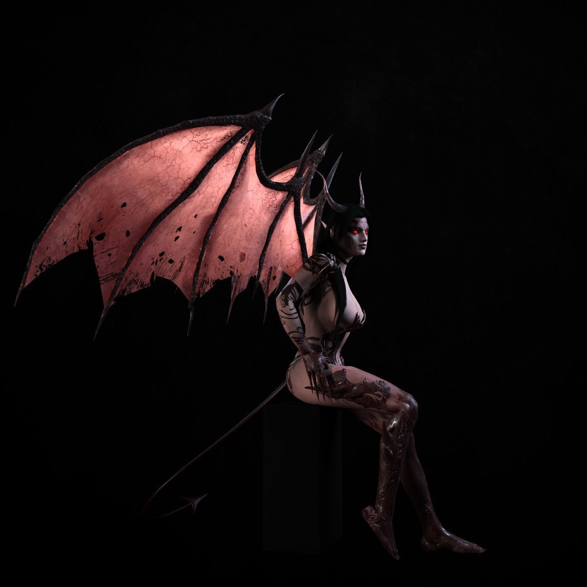 Succubus female demon with wings Low-poly 3D model_18