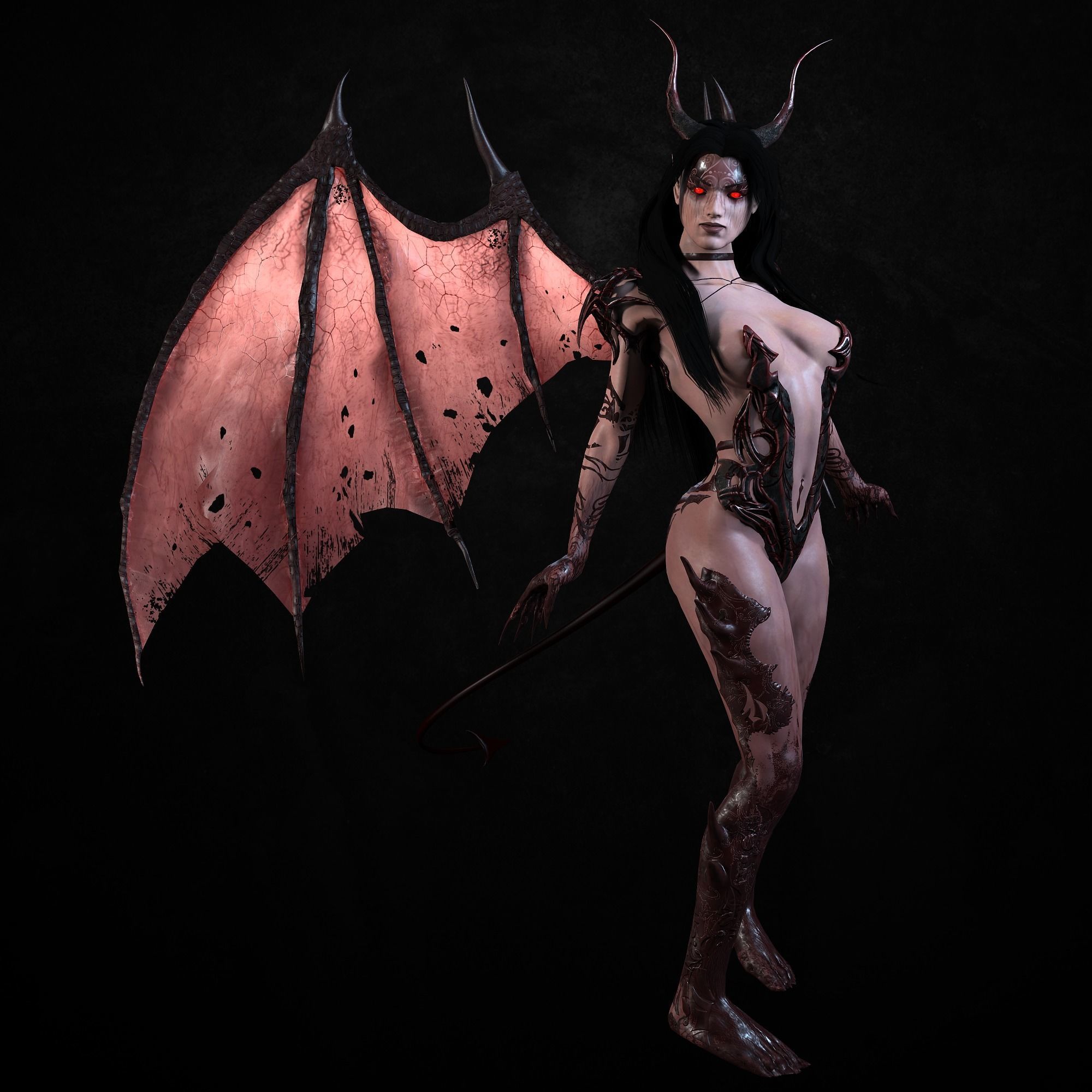 Succubus female demon with wings Low-poly 3D model_2