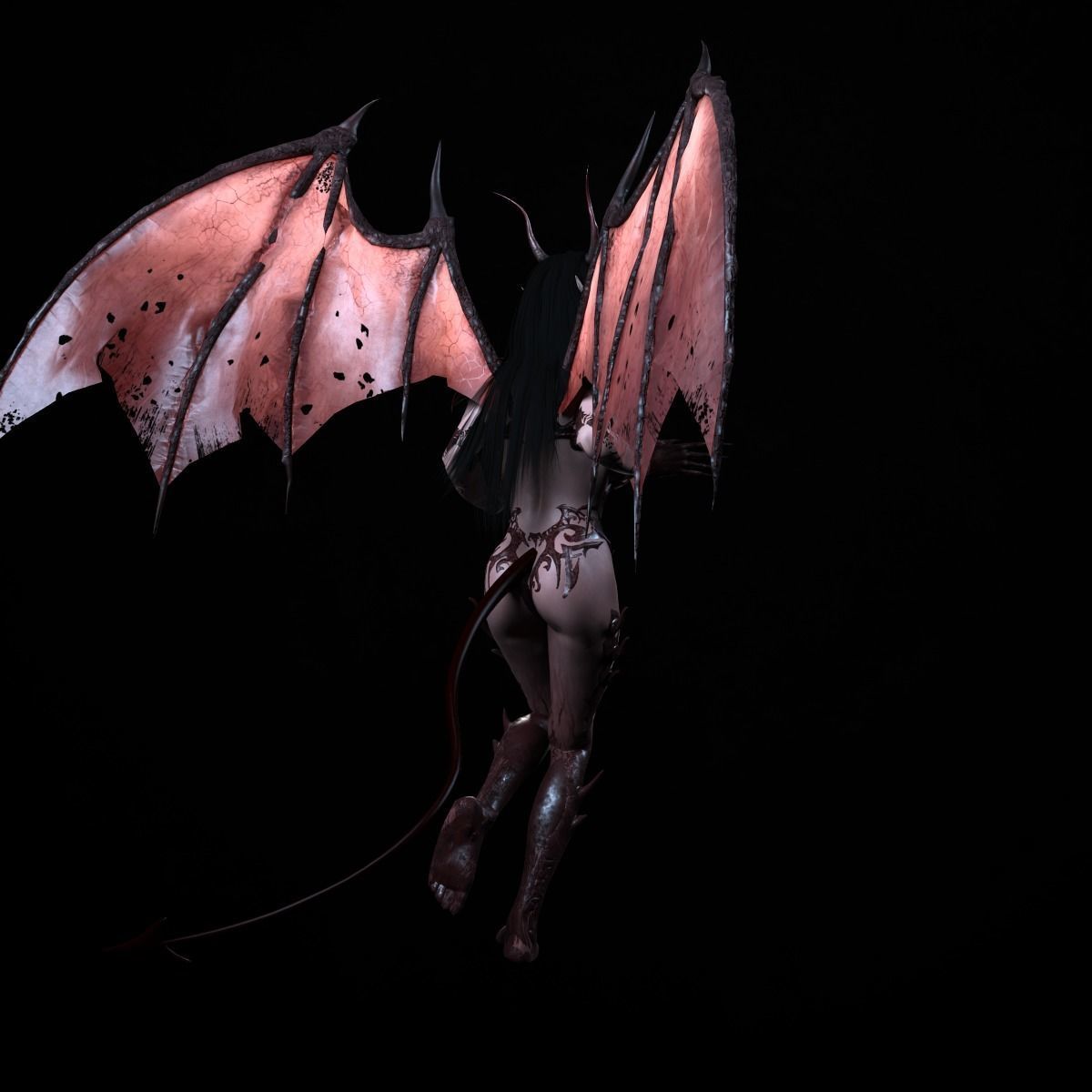 Succubus female demon with wings Low-poly 3D model_4