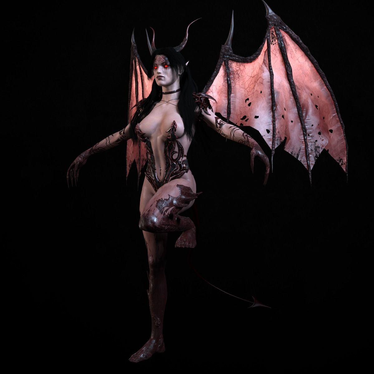 Succubus female demon with wings Low-poly 3D model_20