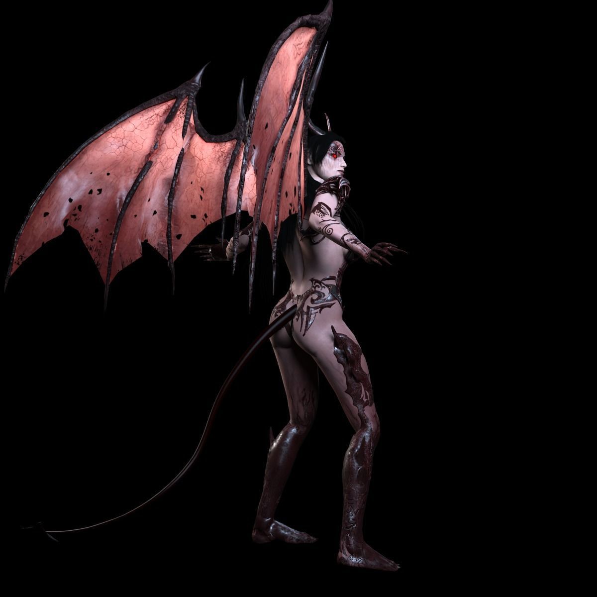 Succubus female demon with wings Low-poly 3D model_6