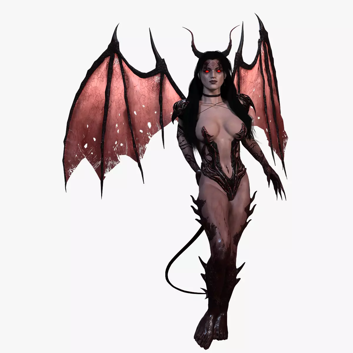 Succubus female demon with wings Low-poly 3D model_0