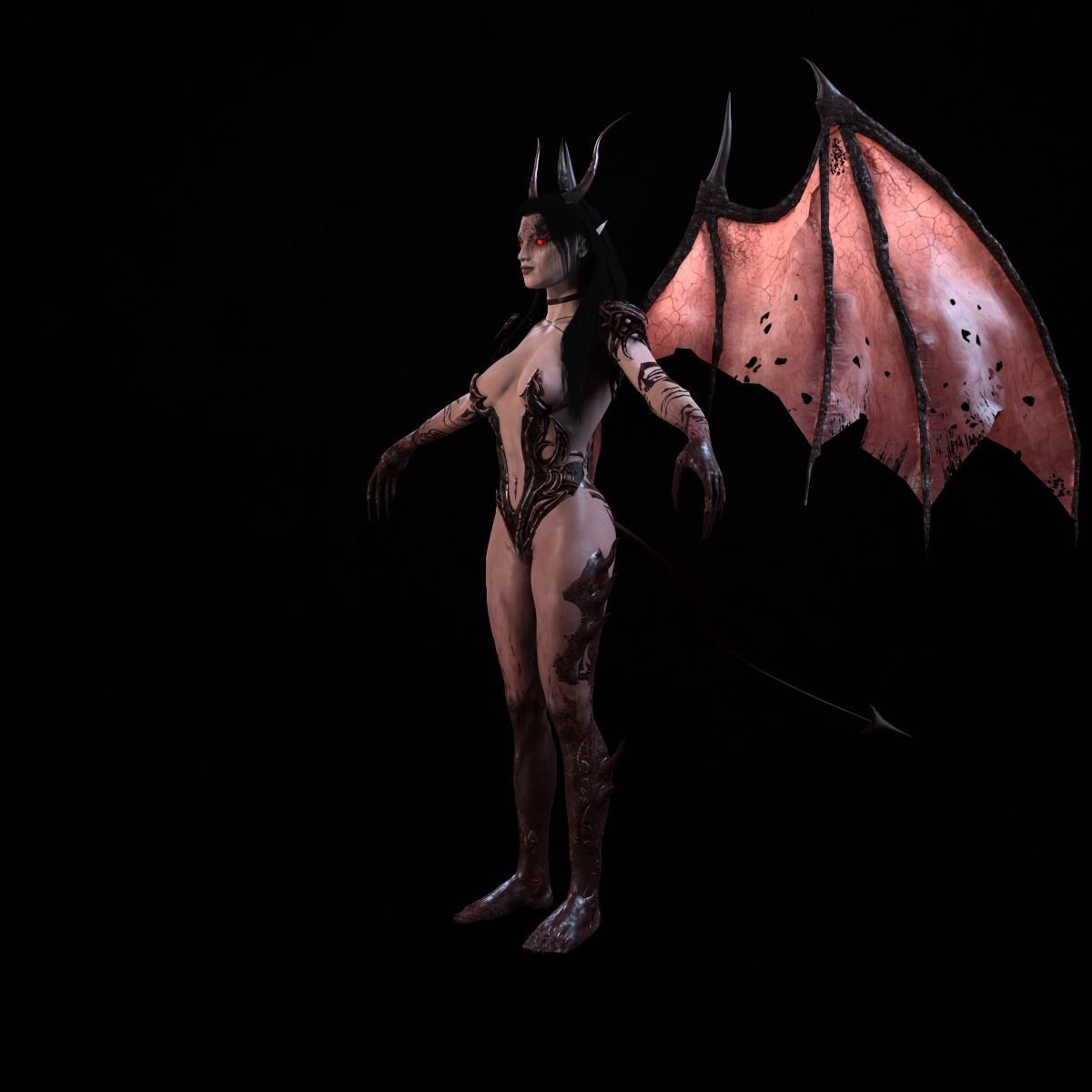 Succubus female demon with wings Low-poly 3D model_12